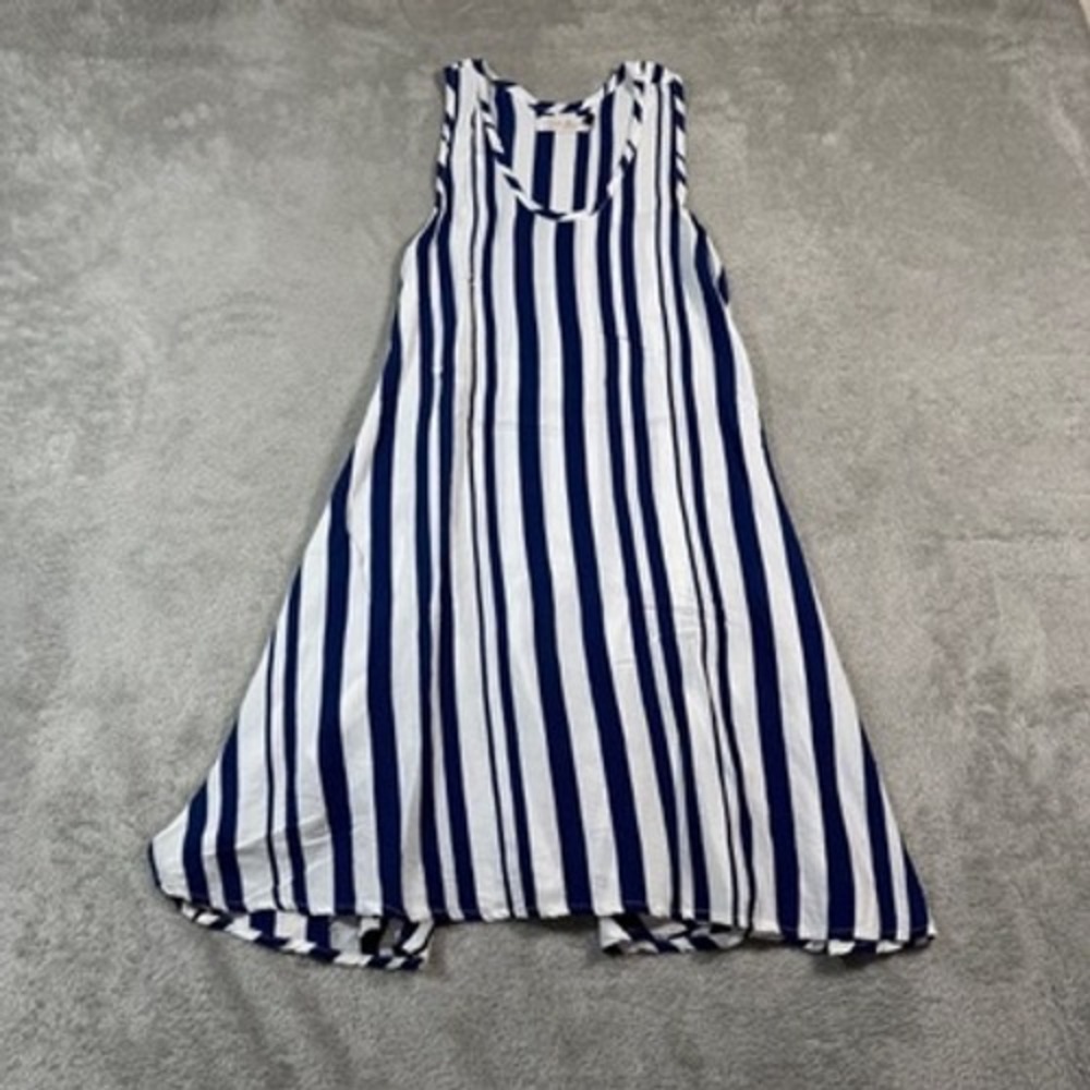 Ava Sky Fighting Eel Dress Womens XS Blue‎ White Striped Midi Sleeveless Viscose